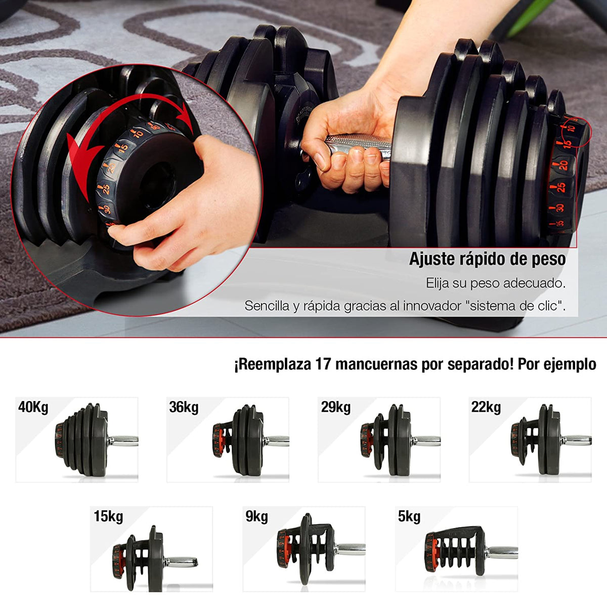 Mancuerna Ajustable 40Kg Pullso Fitness